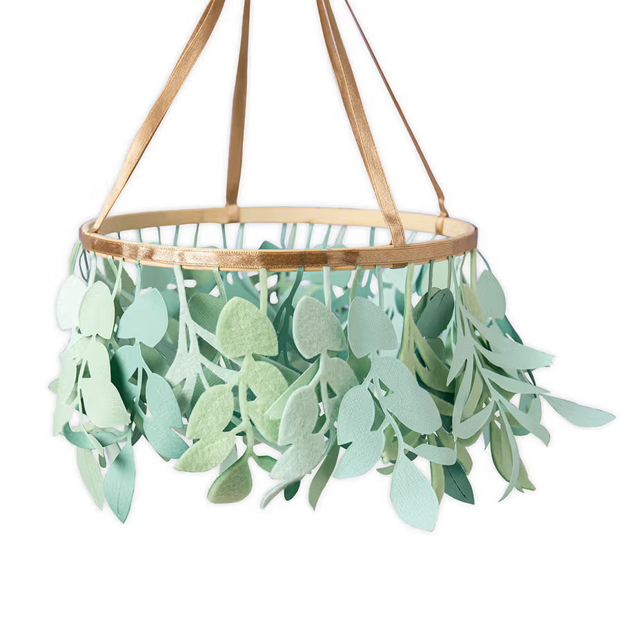 Sizzix Bigz Die Tropical Stems by Sharon Drury decorative mint-green leaf garland on a gold hanging basket