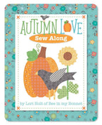Autumn Love Sew Along Kit by Riley Blake Designs, teal floral border and pumpkin motif.