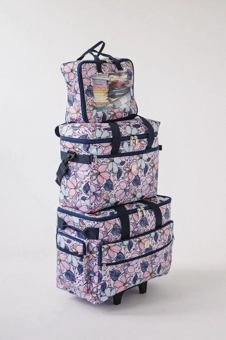 Bluefig Quilter Retreat Combo: 19" Wheeled Bag, Project Bag and Fat Quarter Bag - Maisy - Sewingmachinesplus.com