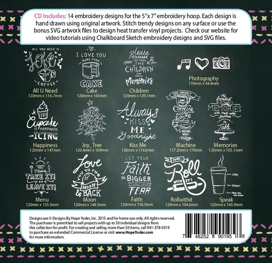 Chalkboard Sketch Embroidery CD w/SVG - Designs by Hope yoder