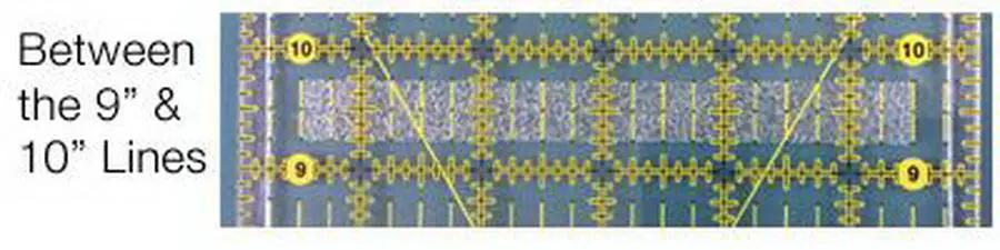 Guide Lock Strips by Guidelines 4 Quilting: blue ruler with yellow measurement marks showing 9-10 inch lines