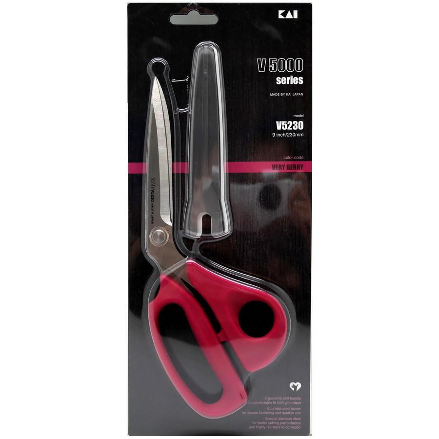 Kai N5230 9 Inch Bent Handle Sewing Scissors with Blade Cap (Available in Multiple Colors)