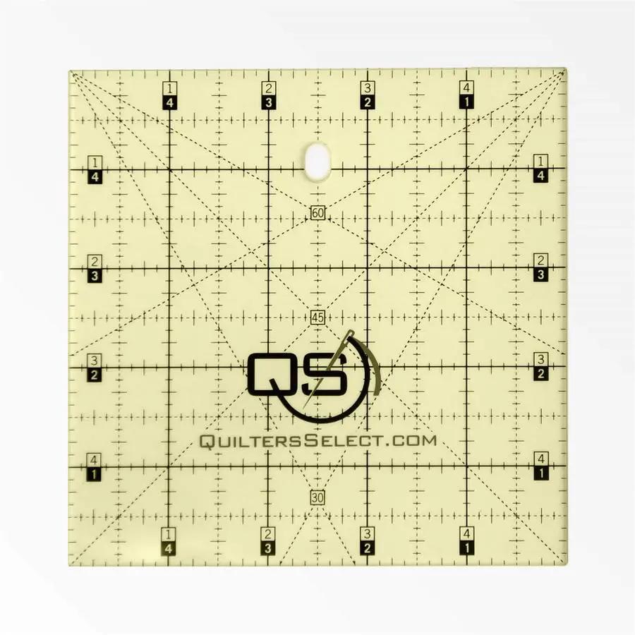 Quilters Select 5x5 non-slip quilting ruler, beige with grid lines and QS logo