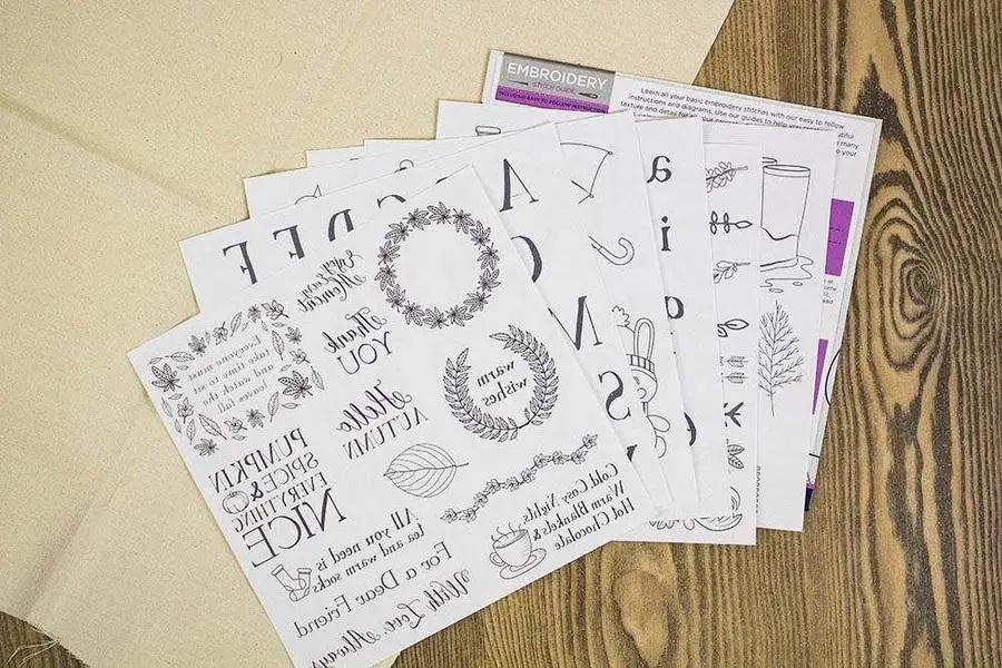 Threaders Embroidery Transfer Sheets set with autumn designs on white sheets