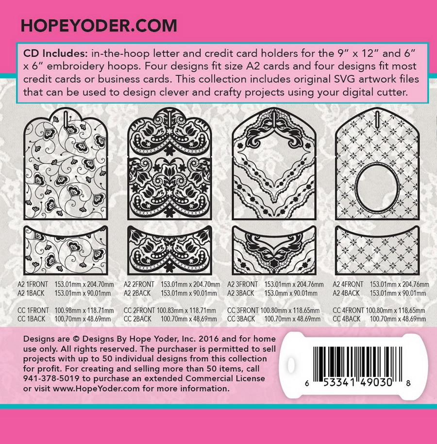 Vintage Card Holders Embroidery CD w/SVG - Designs by Hope Yoder