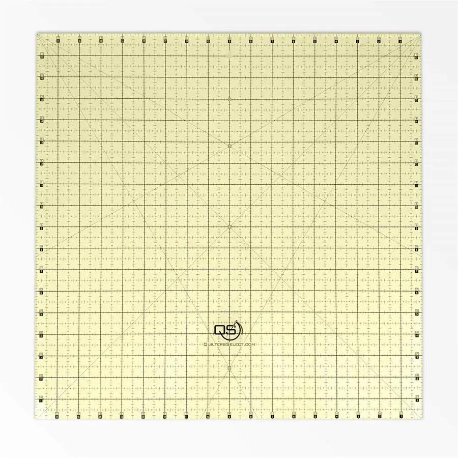 Quilters Select 18x18 inch non-slip quilting ruler with beige grid and Quilters Select logo