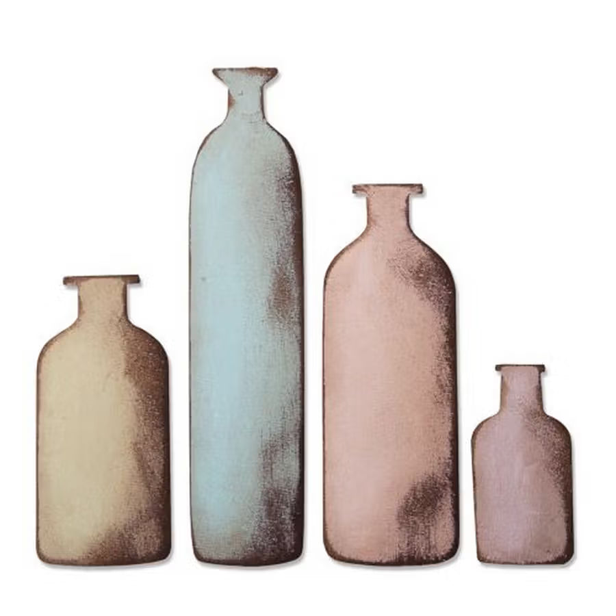 Sizzix Bigz Die Bottled Up by Tim Holtz cutting dies; four pastel bottles in varying sizes.