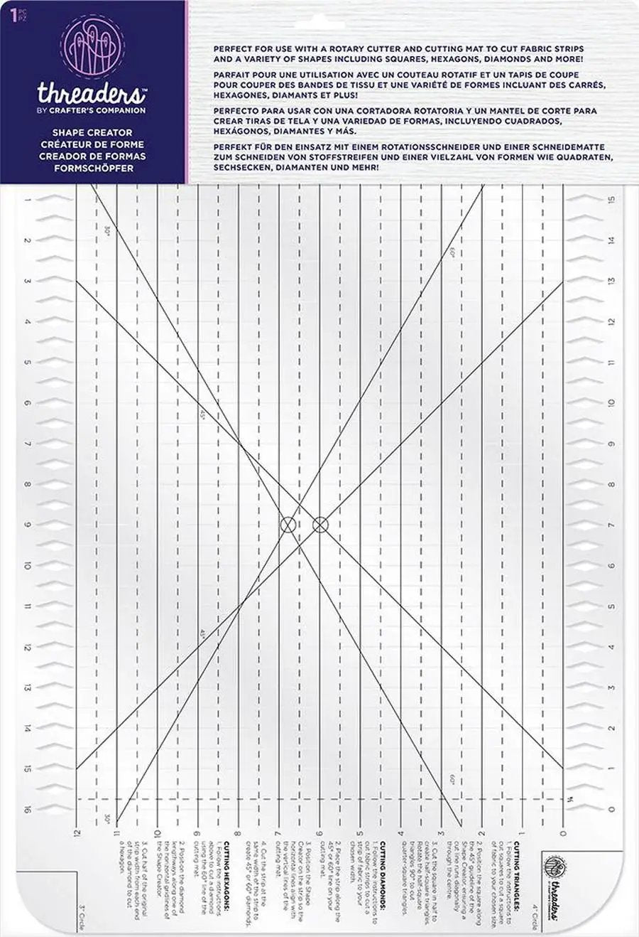 Threaders Shape Creator cutting mat by Crafter's Companion with grid lines and measurement marks