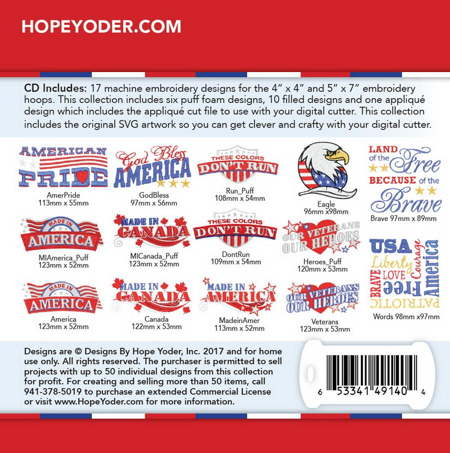 Patriotic Puff Foam Embroidery CD w/SVG - Designs by Hope Yoder