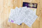 Threaders Embroidery Transfer Sheets - Fantasy set; 6 white sheets with whimsical script designs, Threaders.