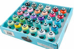 Floriani Embellish Matte Thread Kit inspired by Hope Yoder in a blue display box with rows of colorful thread spools