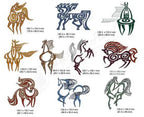 Momo-Dini Embroidery Designs Stallions: 12 colorful horse silhouettes in assorted hues