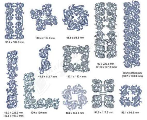Momo-Dini Embroidery Designs - Ornamental Flowers 2: blue floral motifs set (14 designs)