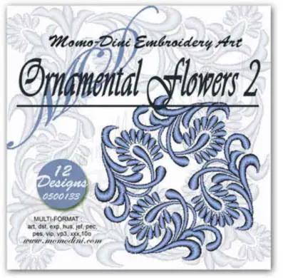 Embroidery designs Momo-Dini Ornamental Flowers 2, blue floral motifs, 12 designs