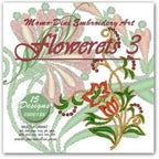 Embroidery designs Momo-Dini Flowerets 3 cover featuring colorful floral embroidery motif; 15 designs included