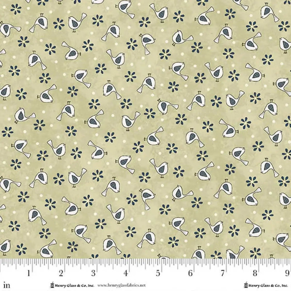Friendship Garden Little Birds Light Green quilting fabric by Gail Pan for Henry Glass Fabrics