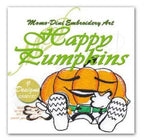 Momo-Dini Happy Pumpkins embroidery design, orange pumpkin character with a green belt and white gloves