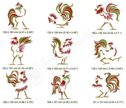 Momo-Dini Embroidery Designs - Roosters 1 (0600138) - Sewingmachinesplus.com