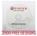 Singer embroidery machine disc featuring 3,900 stock designs and 21 fonts