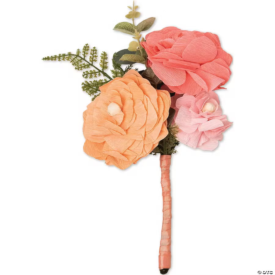Sizzix Bigz Die Bold Blossoms by Laura Kate cutting die; bouquet of peach, coral and pink paper flowers.