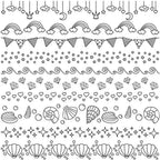 Threaders embroidery transfer sheets - Fantasy; monochrome line-art motifs of hearts, stars, rainbows, bunting and more.