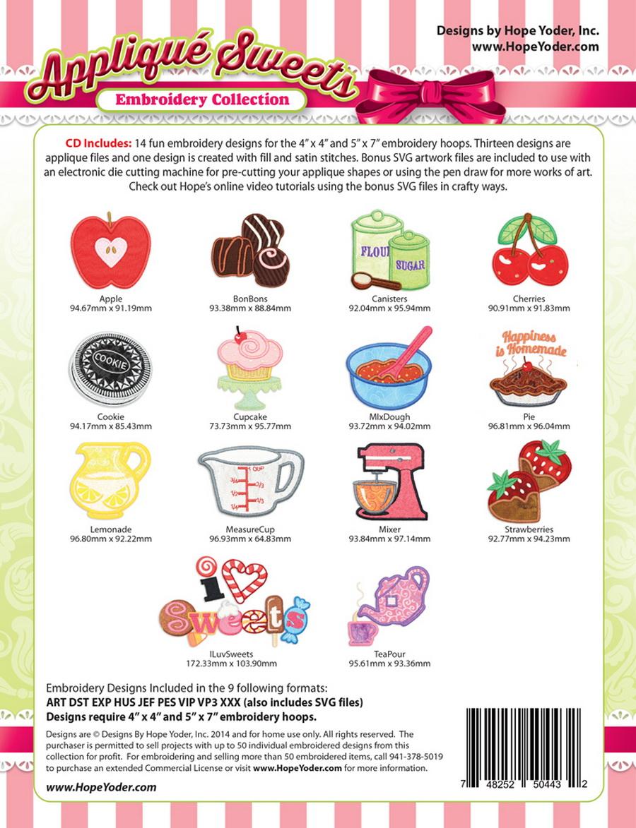 Applique Sweets Embroidery CD w/SVG - Designs by Hope Yoder