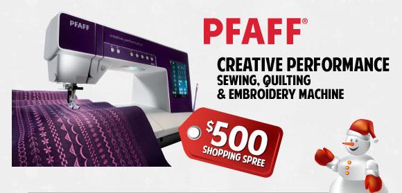 PFAFF sewing machine with a promotional tag and snowman figure 