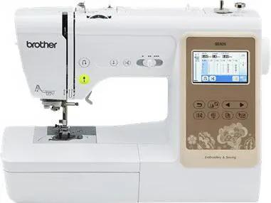 Brother SE625 computerized sewing and embroidery machine, white with beige control panel.