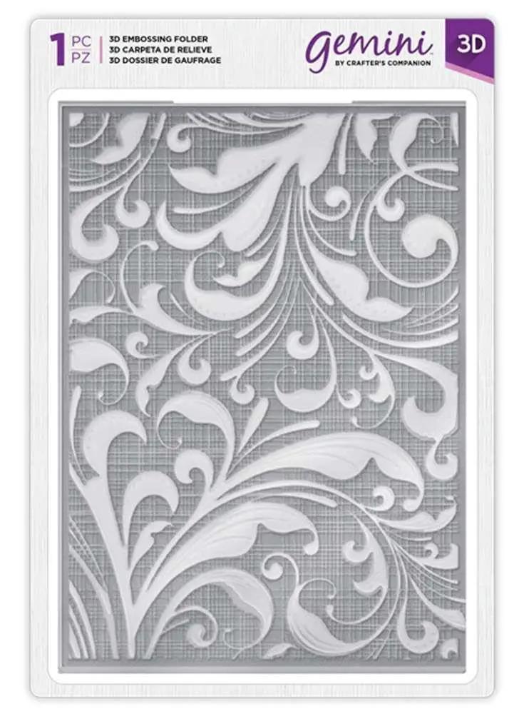 Gemini 3D embossing folder by Crafter's Companion; white floral pattern on gray grid background