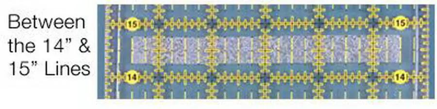 Guidelines 4 Quilting Guide Lock Strips, blue layout with yellow adjustable guides between 14-15 inch lines