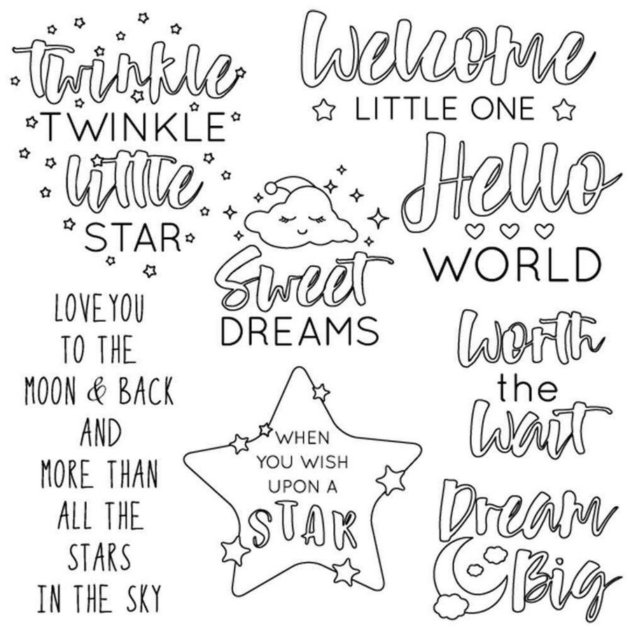 Threaders Embroidery Transfer Sheets - Baby set featuring whimsical phrases and star icons