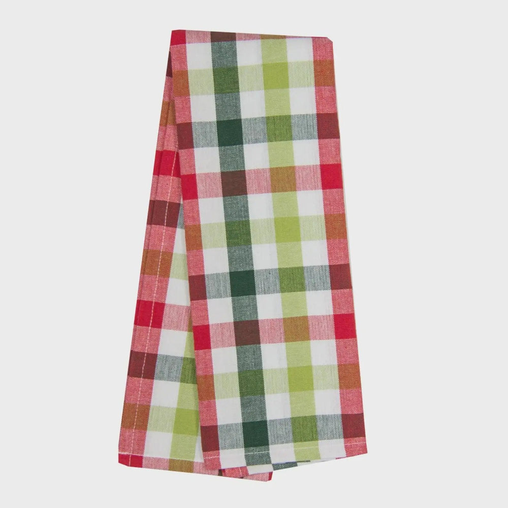 TTWL Toweling Check Bred towels in lime on white; two folded towels with multicolor check pattern