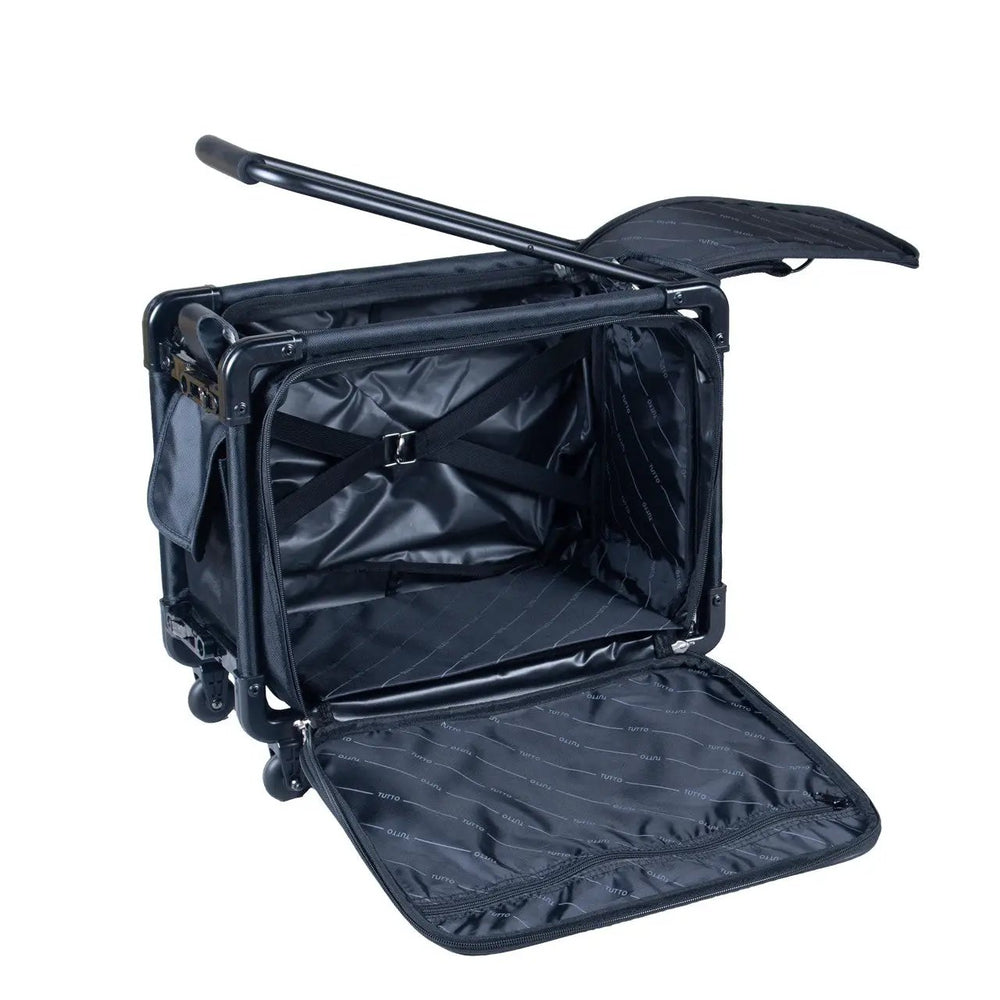 Tutto Small Machine Bag Black, compact rolling sewing machine case with padded interior.