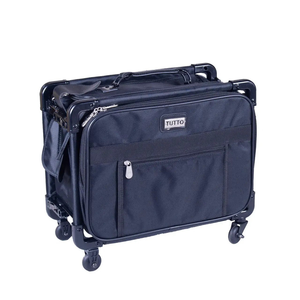 Tutto Small Machine Bag Black on wheeled frame with front zip pocket