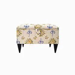 Tacony sewing chest ottoman, floral cream upholstery with black tapered legs