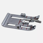 Husqvarna Viking presser foot: Changeable 1/4 inch guide foot, silver metal with red alignment lines