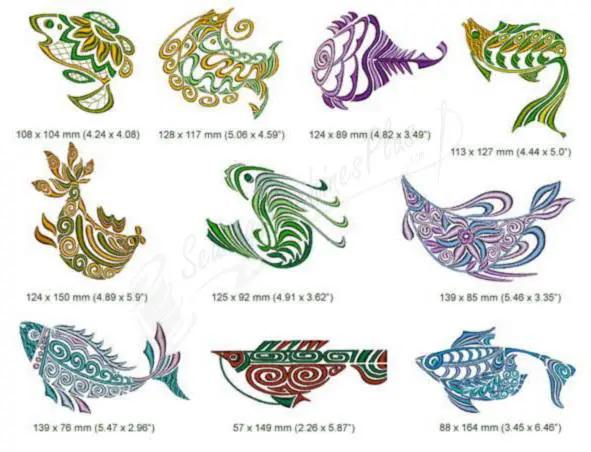 Momo-Dini Embroidery Designs Under the Sea 2: 12 colorful fish motifs