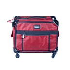 Tutto 17-inch red carry-on luggage on wheels with navy accents and front zip pocket.