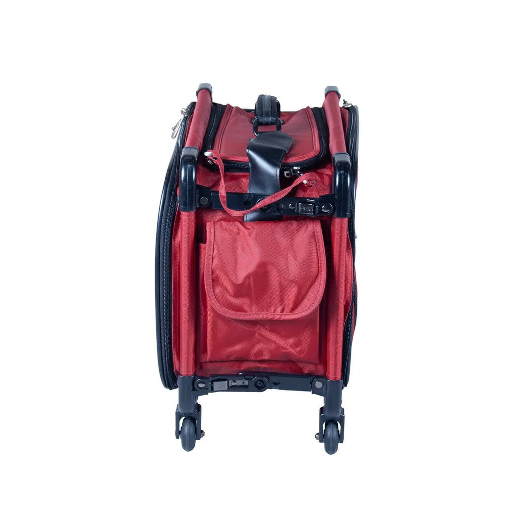 Tutto 17-inch small carry-on luggage on wheels in red with black frame.