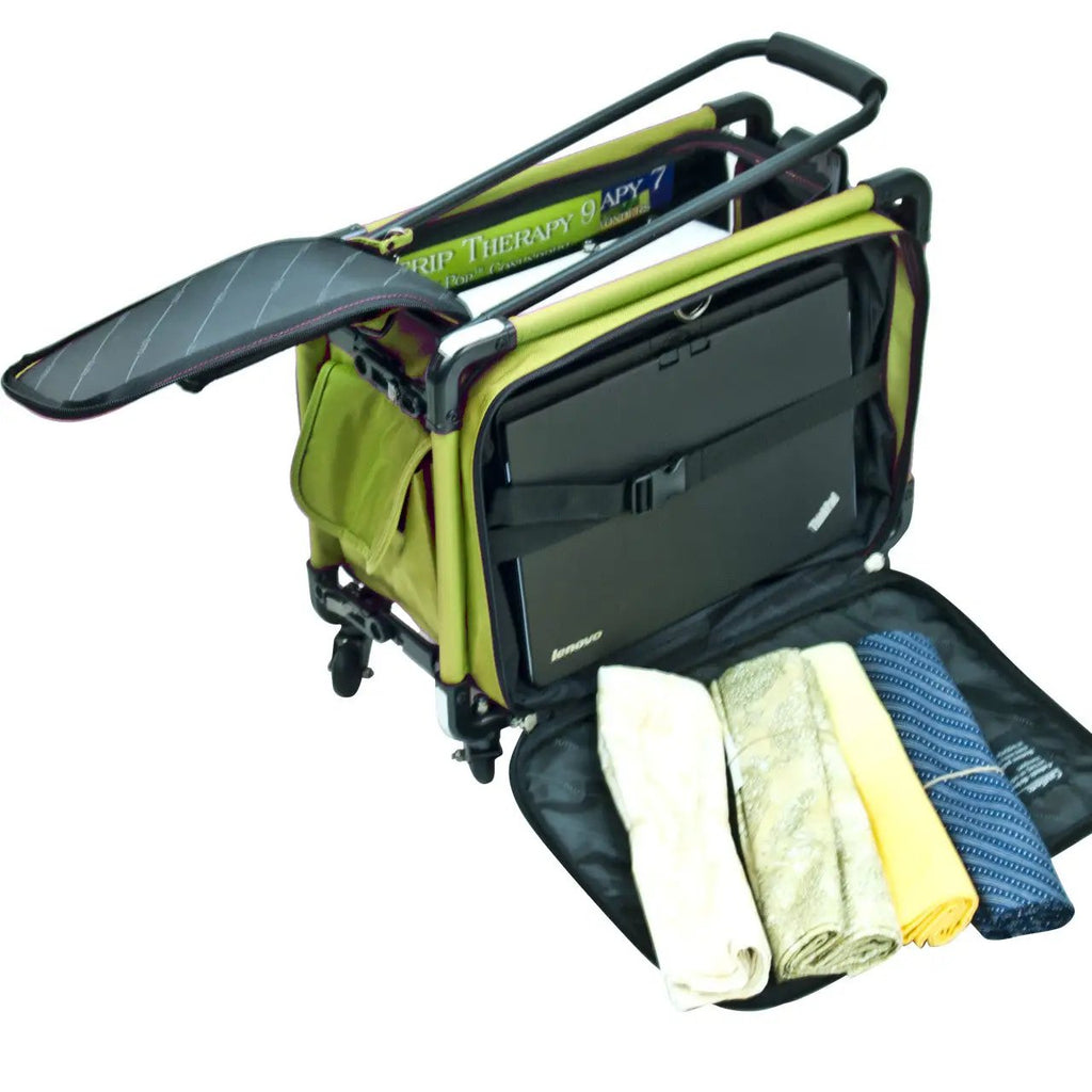 Tutto 17-inch lime small carry-on rolling bag with built-in laptop sleeve
