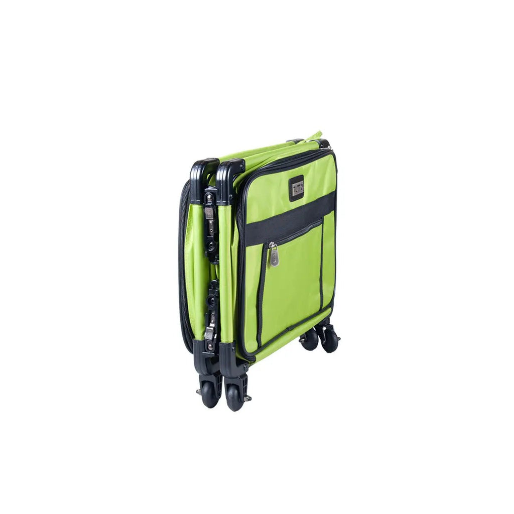 Tutto 17in lime carry-on luggage on wheels with front zip pocket and Tutto logo