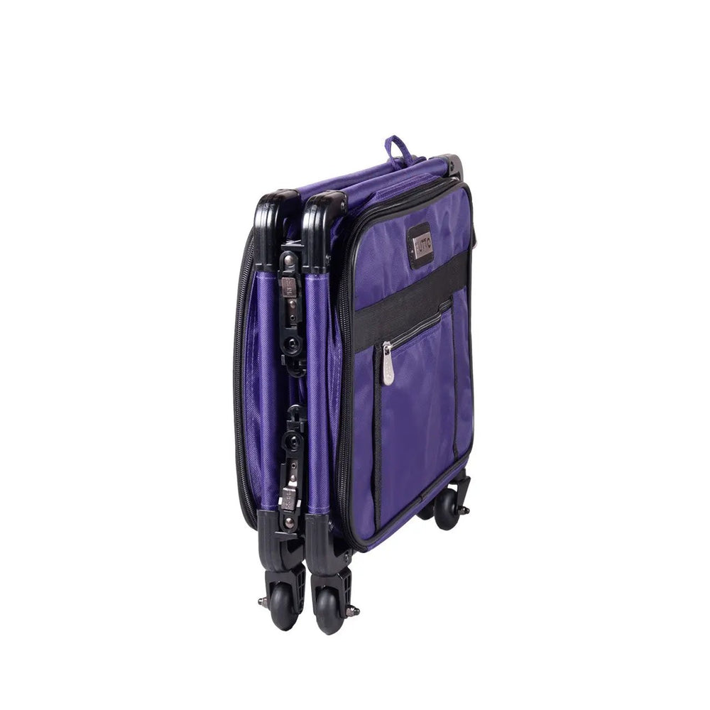 Tutto 17-inch small carry-on luggage on wheels, purple with black trim.