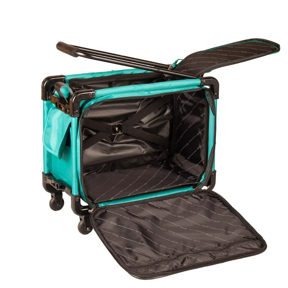 Tutto 17-inch turquoise carry-on luggage on wheels with black interior lining