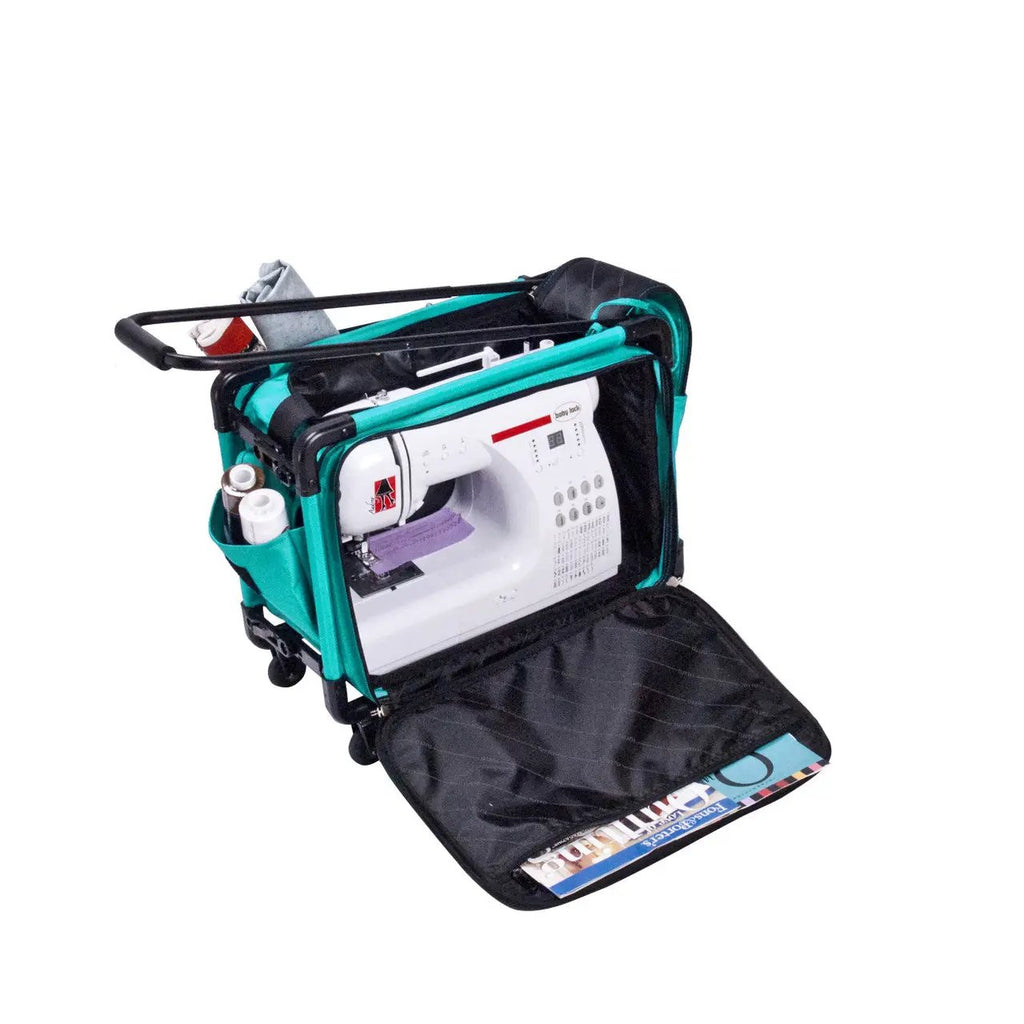 Tutto 17in turquoise carry-on luggage on wheels with sewing machine