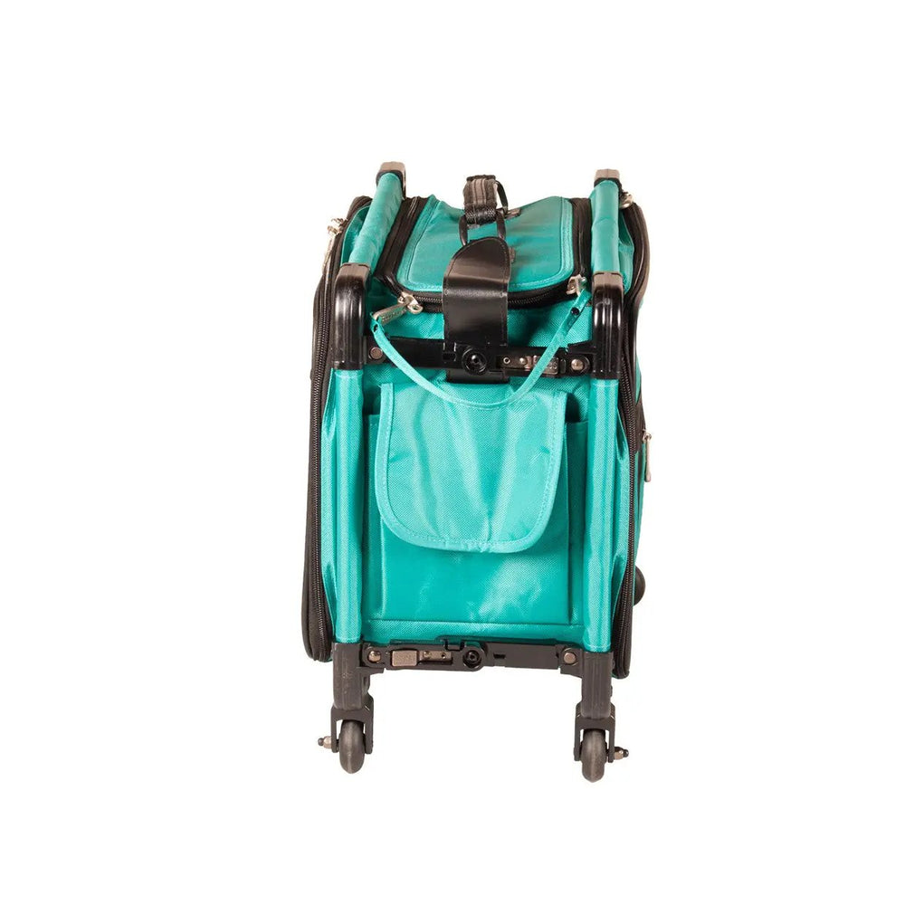 Tutto 17in turquoise carry-on luggage on wheels with front pocket and retractable handle