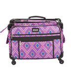20-inch pink Tutto diamond-print machine bag on wheels with front zip pockets and black trim