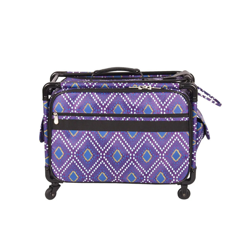 20-inch Tutto machine on wheels in purple diamond print fabric, craft machine case