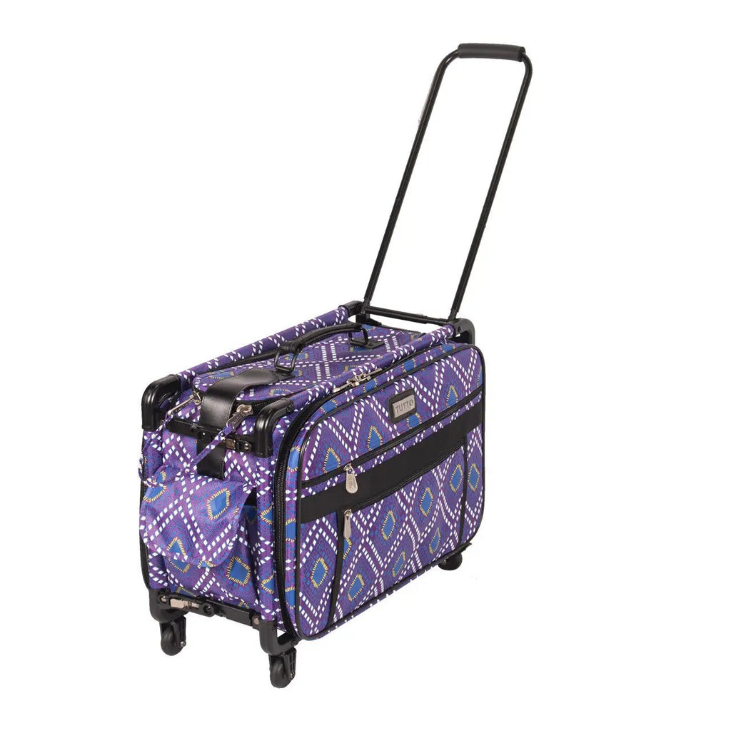 Tutto 20-inch purple diamond-print machine bag on wheels, craft machine case.