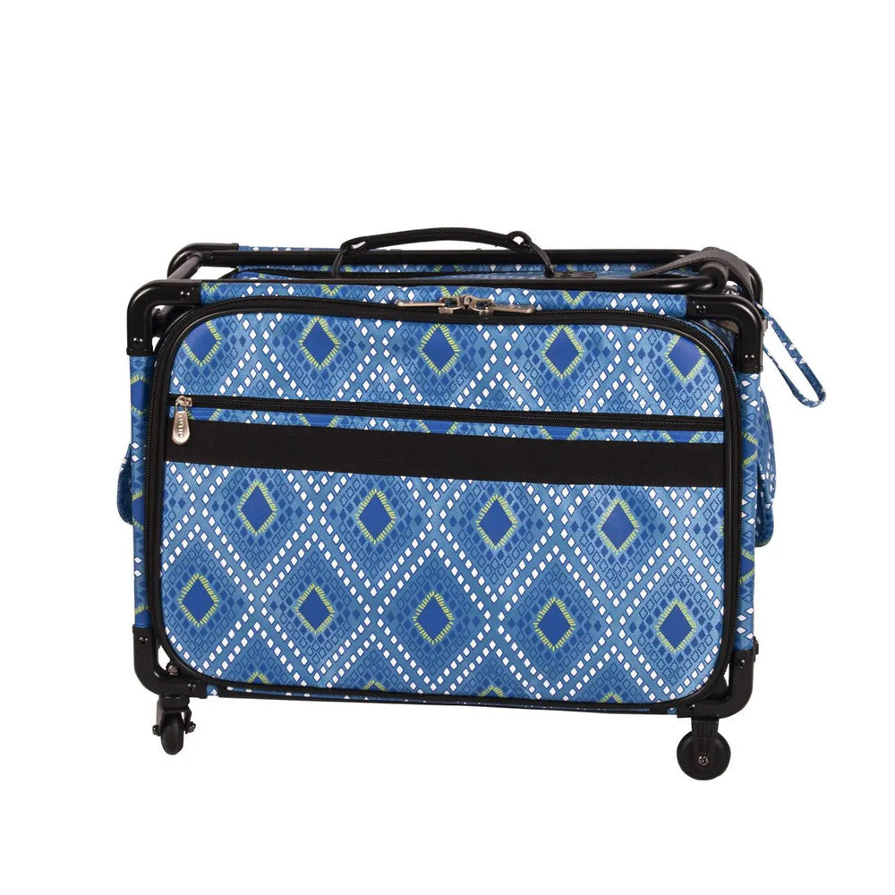 20-inch blue diamond print machine on wheels carry-on by SewingMachinesPlus