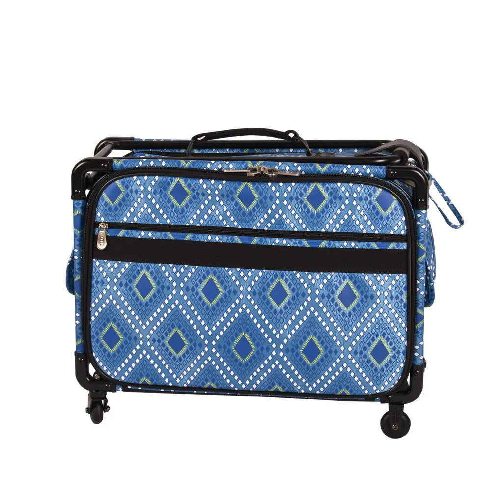 20-inch blue diamond print machine on wheels carry-on by SewingMachinesPlus